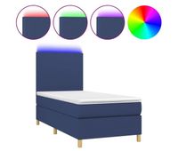 cama box spring colchon y luces led tela azul 100x200 cm diseno plano