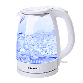 Aigostar Eve 30Gon - Hervidor de Agua Eléctrico, Vidrio Borosilicato, con Iluminación Led, 1,7 Litros, Libre de Bpa, 2200 W, Base 360º, Filtro Antical