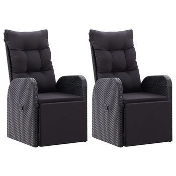2 Uds Sillones De Jardín | Silla De Exterior Reclinables Con Cojines Ratán Pe Negro