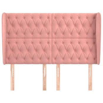 Cabecero Cama Mueble De Dormitorio Con Orejas De Terciopelo 147 X 23 X 118/128 Cm Rosa M02_0004074