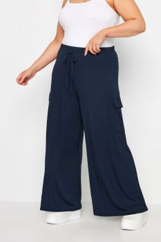 Yours Pantalón Azul Marino Ancho Cargo, Mujer Curvy Y Tallas Grandes, Yours