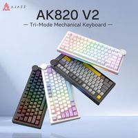teclado mecanico ajazz ak820 v2 misty sea tri-modo 24g bt cableado completamente intercambiable con sistema gasket 5 capas de amortiguacion de sonido rgb perilla metalica 10000mah para