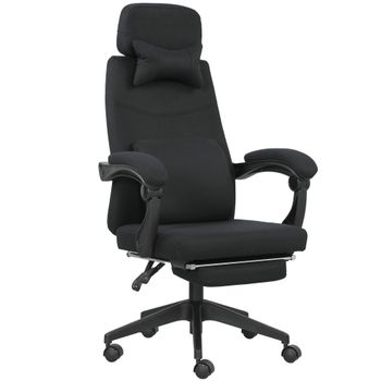 Vinsetto Silla de oficina silla de oficina gran comodidad respaldo ajustable reposapiés ruedas 360° tela de lino 62x68x127 cm Negro   Aosom España