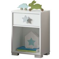 mesita noche shine blanca dormitorio infantil juvenil 1 cajon estrella gris 40x33x56