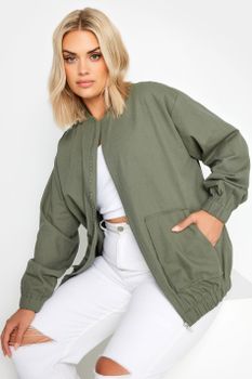 Limited Collection Cazadora Bomber Caqui Tejido Espiga De Algodón, Mujer Curvy Y Tallas Grandes, Limited Collection