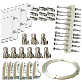 Pack De Ganchos Automáticos Con Guía De 9 Metros Y 9 Colgadores Color Blanco Con Hilo De Nylon Para Colgar Cuadros O Marcos. (blanco, 9 Metros)