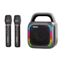 karabox 50w altavoz bluetooth altavoz de karaoke portatil con dos microfonos sonido envolvente estereo hd 360 luz rgb b