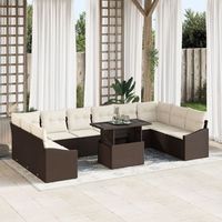 conjunto de sofas de jardin de 11 piezas con cojines de ratan poli marron v1881 unico  marron