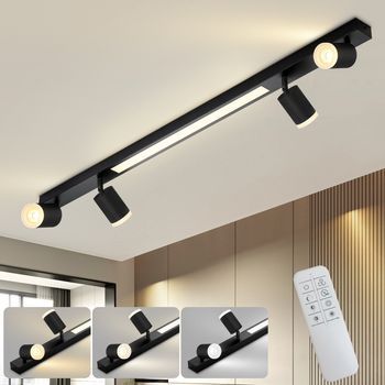 Plafón Led Regulable 4 Bombillas Negras 38w Con Mando A Distancia 3000k-6500k Orientable 350° Zmh
