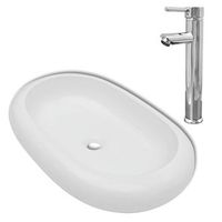 lavabo de bano ovalado con grifo mezclador ceramica blanco vidaxl