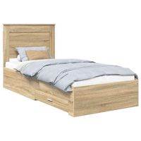 cama individual  cama para adulto  estructura de cama con cajon roble sonoma y plata 75 x 190 cm