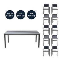 grupo de asientos de jardin extensible sol madera - 180240 x 90 cm 10 sillas