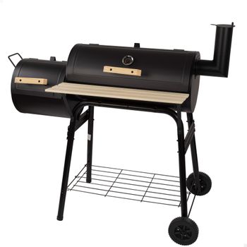 Barbacoa de Carbón Portátil Aktive, Ahumador con Termómetro y Ruedas, 116x61x106 Cm, Negro