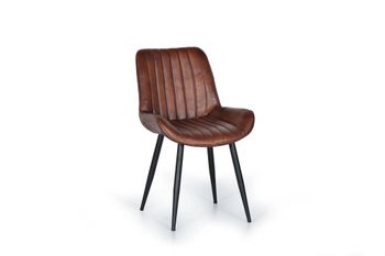 Silla de cuero y patas de metal marrón