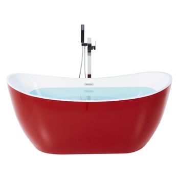 Bañera Independiente De Acrílico Rojo Plateado Blanco Con Rebosadero 150 Cm Moderno Antigua