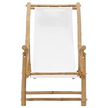 Sillón De Playa| Silla De Playa De Bambú Y Lona Blanco Crema