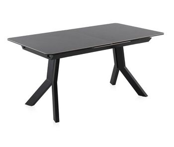 Mesa extensible blanca con tablero de cerámica efecto mármol y patas de metal 160/210x90 cm