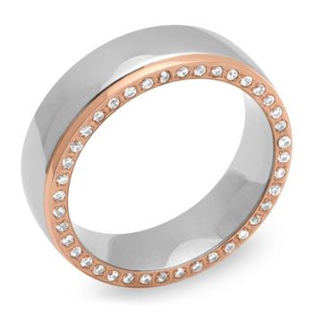 Anillo acero inoxidable circonita dorado 6 mm ancho