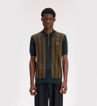Fred Perry para hombre. K3306 Polo de punto con panel texturizado verde oscuro (S), Casual, Algodón, Manga corta