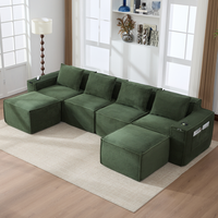 canape modular de 4 plazas en terciopelo acanalado con 2 poufs portavasos y bolsillos laterales - resortes espuma hd sin montaje ideal para salon