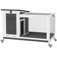 pawhut conejera de madera con recinto ruedas techo abatible para interior y exterior 92 x 52 x 67 cm gris oscuro