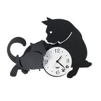 reloj de pared mamma gatta 38x27 cm en hierro negro - diseno de gato y gatitos - mecanismo de bateria silencioso - fabricado en italia