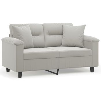 Sofá De 2 Plazas | Sofá De Salón | Sofá De Descanso Con Cojines Tela Microfibra Gris Claro 120 Cm