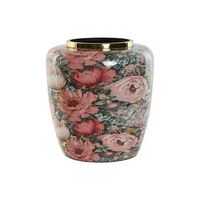 jarron metal 33x33x35 flores rosa