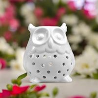 quemador de perfume de ceramica lacada blanca buho - h 12 cm