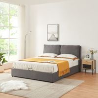 cama matrimonio lunner somier abatible 160x200cm - gris oscuro encasa