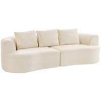 homcom sofa 3 plazas sofa de chenilla de 260 cm con asiento ancho acolchado con muelles ensacados espuma de alta densidad 3 cojines crema   aosom espana