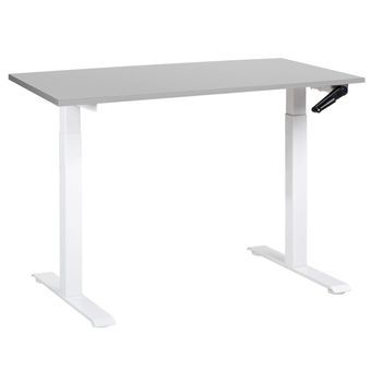 Escritorio De Altura Regulable Manualmente Oficina Moderna Patas Cuadradas  120 X 72 Cm Tablero Gris Soporte De Acero Blanco Destines