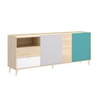 aparador 3 puertas y 2 cajones - nova - 75x180x43 - blanco  gris  natural  esmeralda