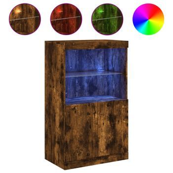Aparador Con Luces Led Roble Ahumado 60,5x37x100 Cm