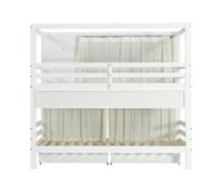 litera de madera - 90x200 cm - con 2 cajones y estantes - blanco y rosa con cortinas