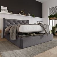 cama contenedor 140x200 cm acolchada de algodon somier incluido gris oscuro