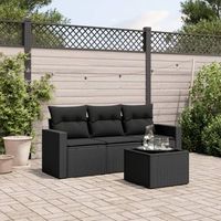conjunto de sofas jardin 4 uds  mueble jardin mesa y sillas con cojines ratan sintetico negro cfw419010