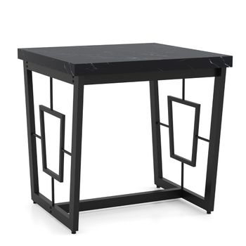 Costway Mesa Auxiliar Cuadrada de Centro Moderna con Tablero de Mármol Sintético y Base en Forma de H Metálica para Dormitorio o Salón Negro