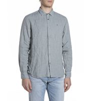 replay para hombre m415900081388b camisa naturale azul l casual algodon manga larga