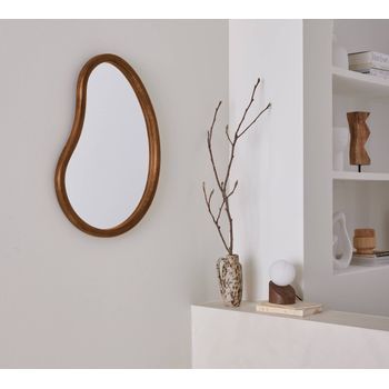 Espejo De Madera De Abeto Decorativo De Pared, 65cm, Madera De Nogal