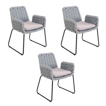 Silla De Jardín Con Reposabrazos De Mimbre Balero Gris Claro - Lote De 3