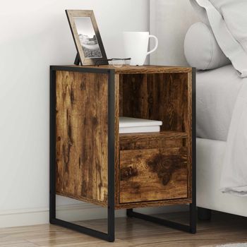 Mesa De Noche (2 Uds) - Mueble De Dormitorio - Madera Y Acero - Roble Humo (39.5x30x50cm)