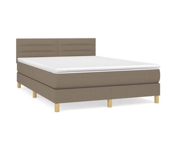 Cama box spring con colchón tela gris taupe 140x190 cm rayas horizontales