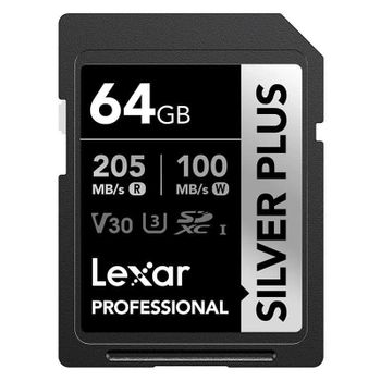 Tarjeta SD Lexar Professional Silver Plus 64 GB UHS-I V30 205 MB/s resistente
