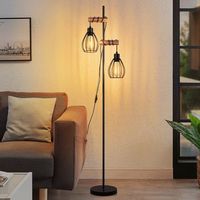 lampara de pie nettlife para salon color negro lampara de pie industrial de metal y madera e27 2 luces pantalla de jaula 152 cm sin bombilla