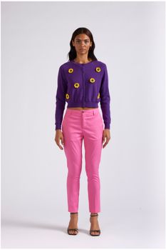 cárdigan con flores de croché purple m