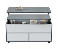 mesa de centro 100x98x65 cm - mesa de cafe elevable con almacenamiento oculto y estante mesa multifuncional con ruedas y cajones - gris-blanco