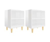 juego de mesitas de noche - mesillas patas madera blanco brillo 40x30x50 cm
