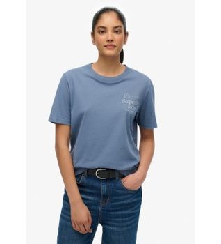 Superdry para mujer. W1011853A Camiseta Luxe azul (M), Casual, Algodón, Manga corta