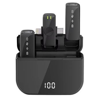 Micrófono lavalier inalámbrico H61 1 a 2 con receptor de interfaz dual iP/Type-C,pantalla digital,cancelación de ruido y
